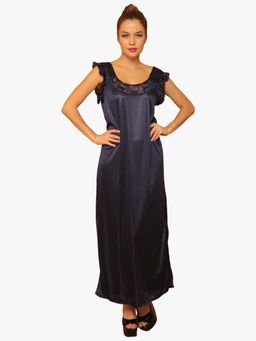 Clovia - Satin Nightie In Navy Blue