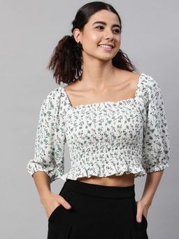 STREET 9 - White Printed Crop Top