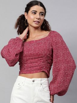 STREET 9 - Maroon Printed Crop Top