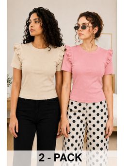 TULSATTVA - Women Round Neck Ribbed Daily Wear Top (Pack of 2)