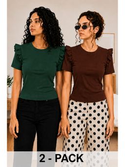 TULSATTVA - Women Round Neck Ribbed Fit Top (Pack of 2)