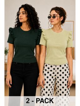 TULSATTVA - Women Round Neck Ribbed Fashionable Top (Pack of 2)