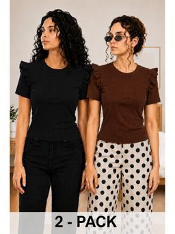 TULSATTVA - Women Round Neck Ribbed Soft Comfortable Top (Pack of 2)