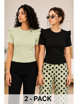TULSATTVA - Women Round Neck Ribbed Smart Top (Pack of 2)
