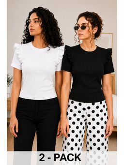 TULSATTVA - Women Round Neck Ribbed Premium Casual Top (Pack of 2)