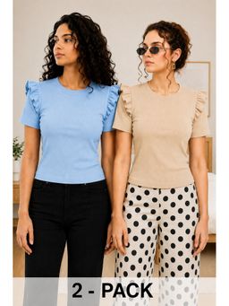 TULSATTVA - Women Round Neck Ribbed Smart Top (Pack of 2)