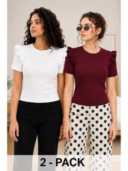 TULSATTVA - Women Round Neck Ribbed Trendy Top (Pack of 2)