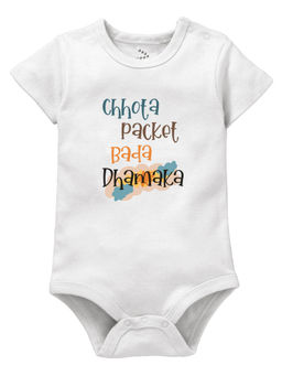 Zeezeezoo - Chhota Packet Bada Dhamaka Baby Printed Onesie - White