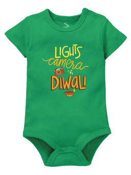 Zeezeezoo - Lights Camera Diwali Baby Printed Onesie - Green