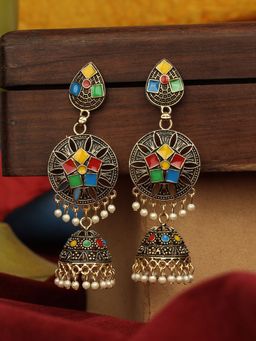 Anika's Creations - Traditional Gold Plated Party Wear Antique Multicolour Jhumka Earring