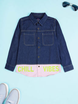 KiddoPanti - Boys Dark Blue Cotton Full Sleeves Chill Vibes Shirt