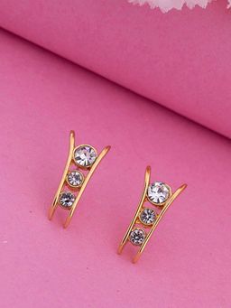 Estele - Gold Plated Crystal Dew On Leaf Designer Stud Earrings with Crystals for Women