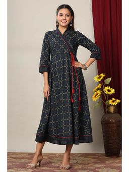 Miravan - Womens Floral Print Ankle Length Anarkali - Angrakha Style Kurta