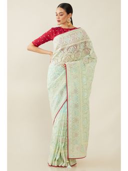 Soch - Women Green Embroidered Saree with Stitched Blouse