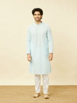 Manyavar - Blue Georgette Chikankari Traditional Kurta (Set of 2)