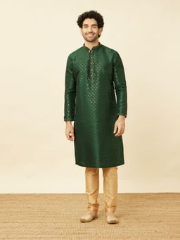 Manyavar - Green Art Silk Printed Traditional Kurta (Set of 2)