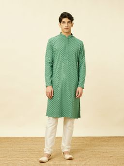 Manyavar - Green Viscose Chikankari Traditional Kurta (Set of 2)