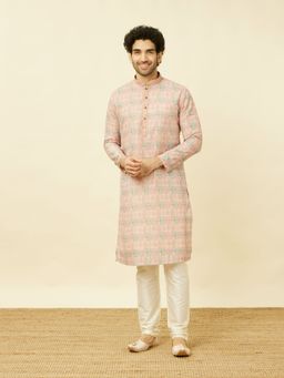 Manyavar - Pink Blended Viscose Printed Traditional Kurta (Set of 2)