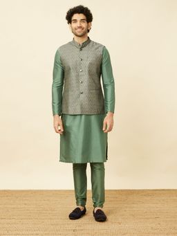 Manyavar - Green Blended Viscose-Art Silk Printed Traditional Jacket