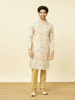 Manyavar - Natural Blended Linen Printed Traditional Kurta Only