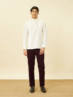 Manyavar - Cream Blended Viscose Solid Traditional Short Kurta