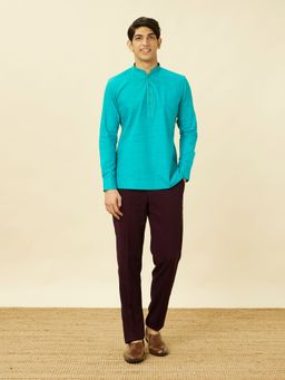 Manyavar - Blue Cotton Solid Traditional Short Kurta