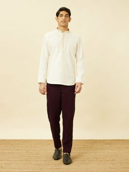 Manyavar - Cream Cotton Solid Traditional Short Kurta