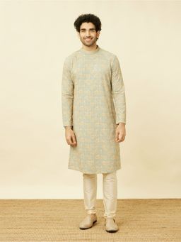 Manyavar - Green Viscose Printed Traditional Kurta (Set of 2)