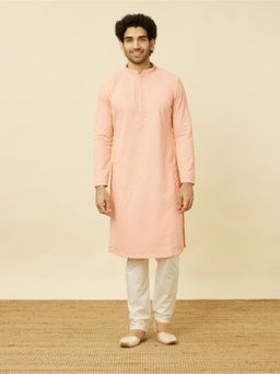 Manyavar - Peach Blended Cotton Chikankari Traditional Kurta (Set of 2)