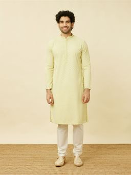 Manyavar - Green Blended Cotton Chikankari Traditional Kurta (Set of 2)