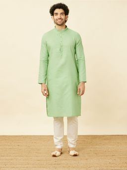 Manyavar - Green Cotton Solid Traditional Kurta (Set of 2)