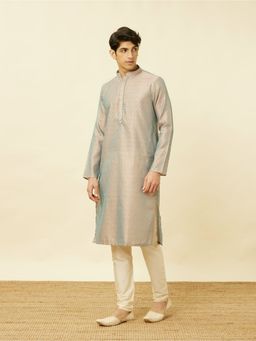 Manyavar - Grey Art Silk Jacquard Traditional Kurta (Set of 2)