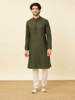 Manyavar - Green Cotton Solid Traditional Kurta (Set of 2)