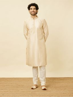 Manyavar - Beige Art Silk Self Design Traditional Kurta (Set of 2)