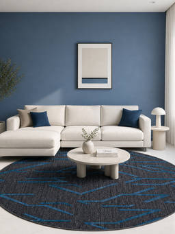 Neu Looms - Hand Tufted Modern Geometric Round Wool Silk Rug- Charcoal Blue