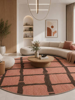 Neu Looms - Hand Tufted Modern Geometric Round Wool Rug- Pink Brown
