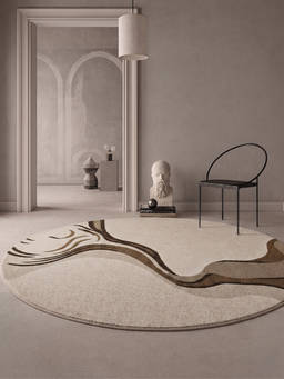 Neu Looms - Hand Tufted Modern Wave Round Wool Rug- Brown Beige