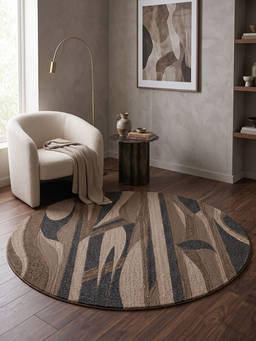 Neu Looms - Hand Tufted Modern Abstract Round Wool Rug- Brown Charcoal