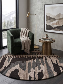 Neu Looms - Hand Tufted Modern Abstract Round Wool Rug- Brown Grey