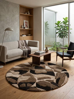 Neu Looms - Hand Tufted Modern Abstract Round Wool Rug- Brown Beige