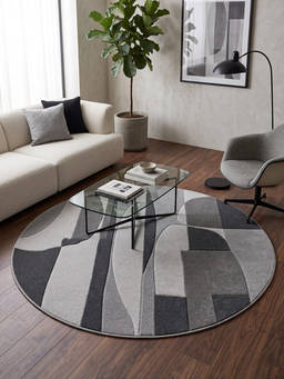 Neu Looms - Hand Tufted Modern Abstract Round Wool Silk Rug- Grey