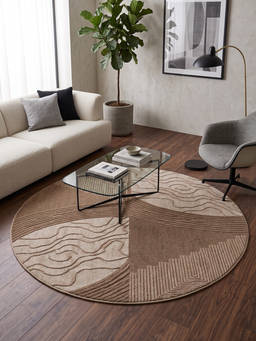 Neu Looms - Hand Tufted Modern Geometric Round Wool Rug- Beige