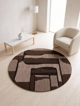 Neu Looms - Hand Tufted Modern Abstract Round Wool Rug- Mocha Brown