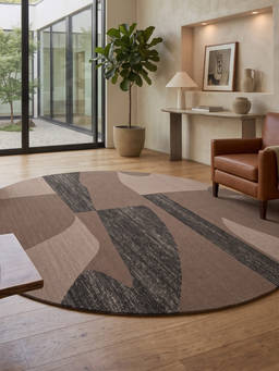 Neu Looms - Hand Tufted Modern Abstract Round Wool Rug- Brown Beige