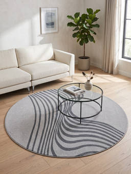 Neu Looms - Hand Tufted Modern Wave Round Wool Silk Rug- Grey