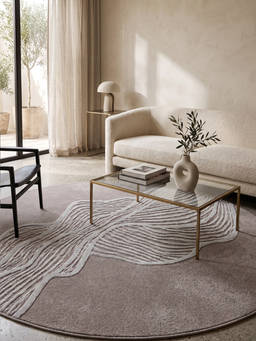 Neu Looms - Hand Tufted Round Wool Silk Rug- Abstract Contour Grey
