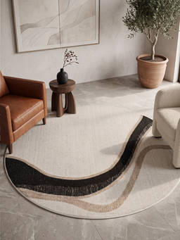 Neu Looms - Hand Tufted Round Natural Wool Rug- Abstract Flow Beige