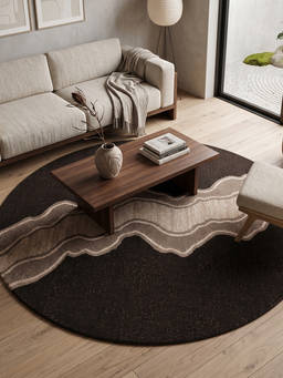 Neu Looms - Hand Tufted Round Natural Wool Rug- Abstract Canyon Black