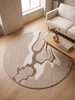 Neu Looms - Hand Tufted Round Natural Wool Rug- Abstract Marble Beige