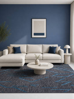 Neu Looms - Hand Tufted Modern Geometric Wool Silk Area Rug- Charcoal Blue